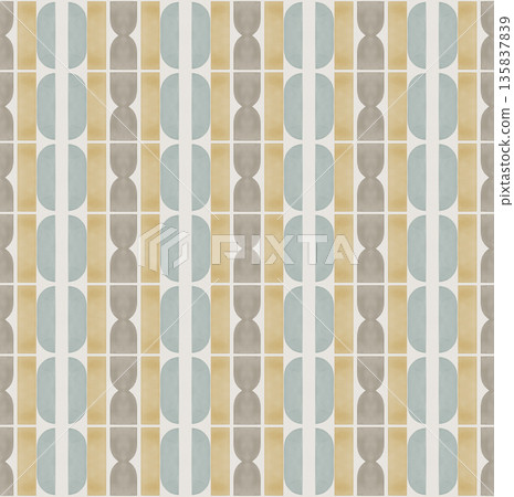 Abstract watercolor geometrical background, retro style seamless pattern in beige and blue tones 135837839