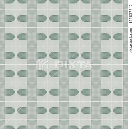 Abstract watercolor geometrical background, retro style seamless pattern in beige and blue tones 135837842