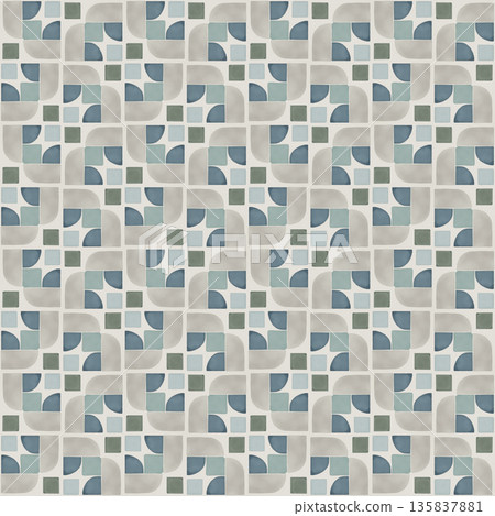 Abstract watercolor geometrical background, retro style seamless pattern in beige and blue tones 135837881