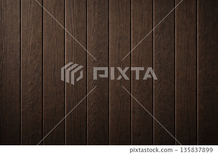 Dark brown burnt cedar board vertical planking background 135837899