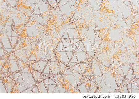 White fabric with copper geometric lines and rose gold splatters White fabric with copper geometric lines and rose gold splatters 135837956