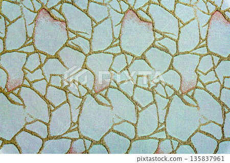 White fabric with gold cell pattern and pink gradient spots White fabric with gold cell pattern and pink gradient spots 135837961