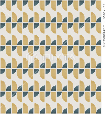 Abstract watercolor geometrical background, retro style seamless pattern in beige and blue tones 135837967