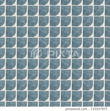 Abstract watercolor geometrical background, retro style seamless pattern in beige and blue tones 135837975