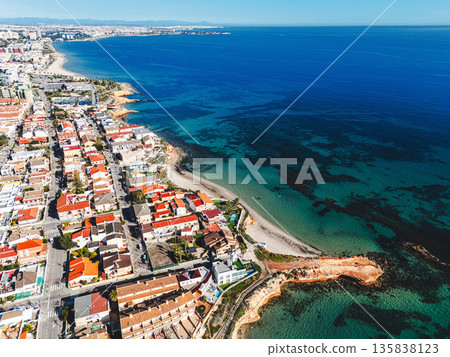 Aerial view of Torre de la Horadada coastal town 135838123