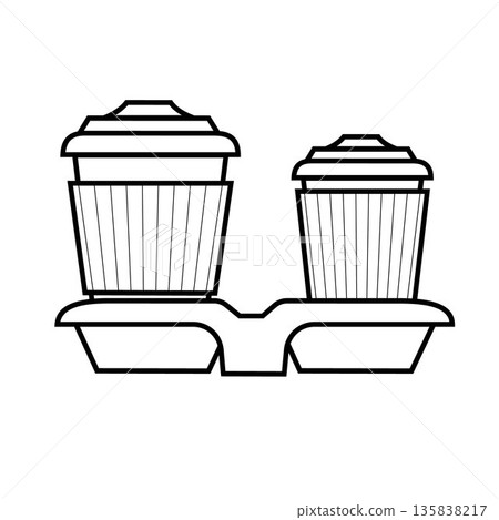 Coffee cup line and flat style. Disposable coffee cup. Coffee paper cup container for hot and cold drink juice tea cocoa. Vector 135838217