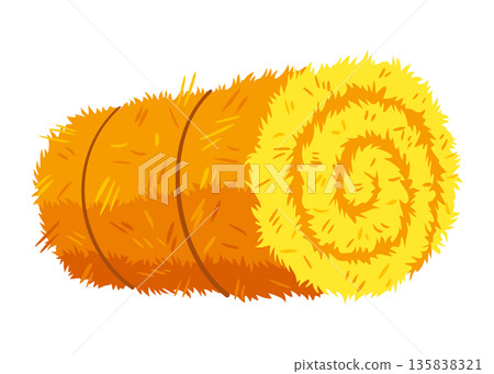 Roll of hay. Round hay bales. Dried haystack isolated on white background. Farming haymow bale hayloft vector illustration, haystack, hayrick 135838321