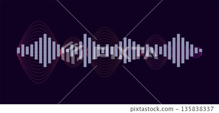 Vector music sound waves. Audio digital equalizer technology, console panel, musical pulse. Dark background 135838337