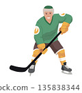 Ice hockey player. Athletes in uniform, dynamic pose, team sports on ice, winter game, forward, cartoon flat style isolated vector 135838344