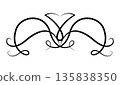 Flourish calligraphic design element. Page decoration symbol to embellish your layout. Linear of vintage swirl 135838350