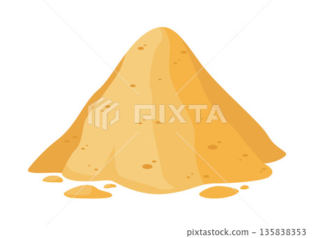 Building material. Heap of sand. Cartoon supplies for buildings works. Construction concept. Illustration can be used for construction sites or illustrate renovation works Building material. Heap of sand. Cartoon supplies for buildings works. Construction concept. Illustration can be used for construction sites or illustrate renovation works 135838353