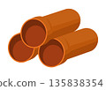 Modular terracotta pipes with circular openings in open storage space, Arrangement of sturdy orange ceramic pipes with circular openings in outdoor storage area 135838354