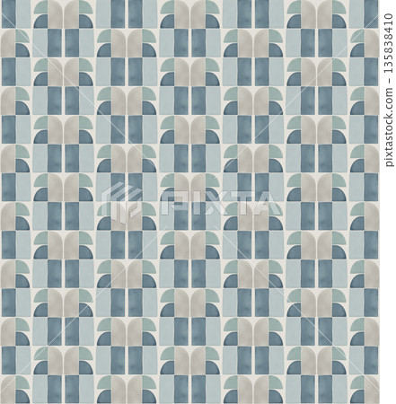 Abstract watercolor geometrical background, retro style seamless pattern in beige and blue tones Abstract watercolor geometrical background, retro style seamless pattern in beige and blue tones 135838410