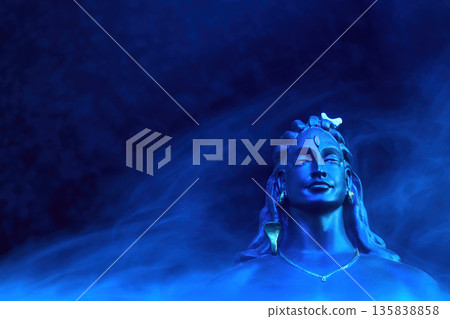 Maha Shivratri background. Lord shiva adiyogi meditating in blue smoke 135838858