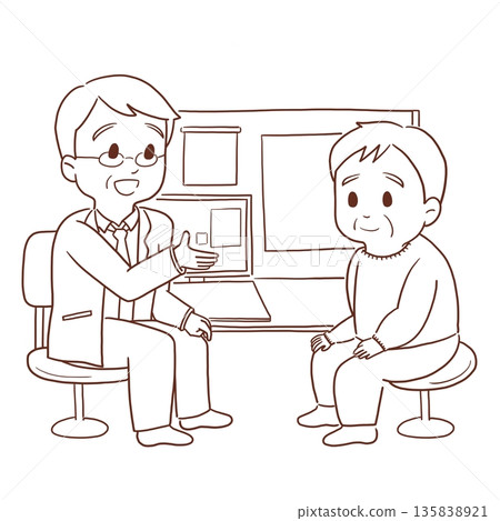 Senior man receiving medical treatment (line drawing) Senior man receiving medical treatment (line drawing) 135838921