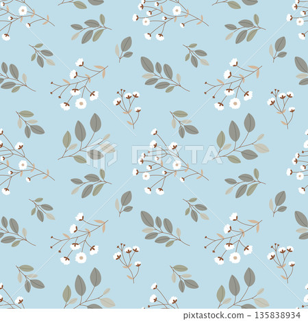Seamless floral pattern with branches on blue background Seamless floral pattern with branches on blue background 135838934