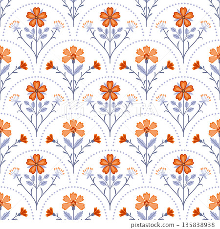 Seamless folk floral pattern with orange flowers Seamless folk floral pattern with orange flowers 135838938