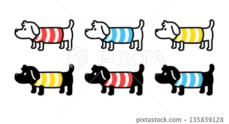 dog vector Poodle dachshund striped tee shirt cartoon character icon puppy pet doodle symbol illustration isolated design 135839128