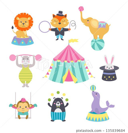 cartoon circus set, flat style cartoon circus set, flat style 135839684