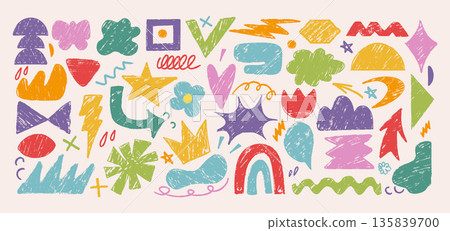 Hand drawn abstract shapes and doodles for kids design 135839700