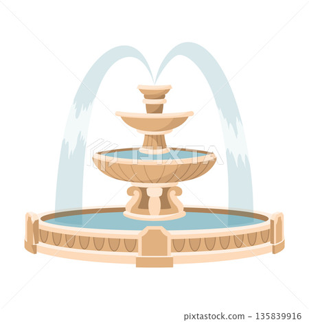 Water fountain and water splash. Vintage and modern architecture decor with splashing drops. Outdoor park decoration with architectural elements cartoon vector 135839916