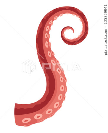 Octopus tentacles or sea squid icon. Spooky marine monster arm on white background. Vector cartoon underwater animal Octopus tentacles or sea squid icon. Spooky marine monster arm on white background. Vector cartoon underwater animal 135839941