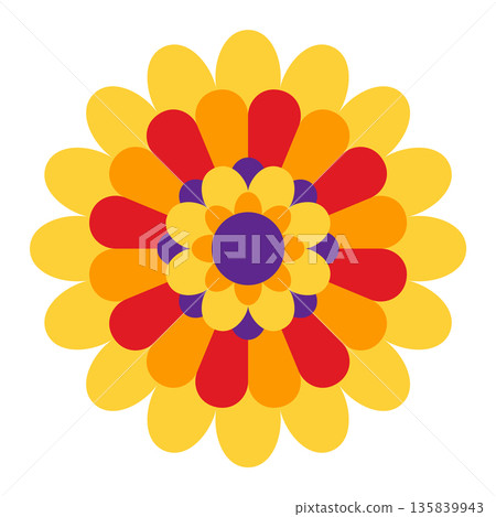Mexican traditional flower. Ethnic embroidery decoration. Ornate folk graphic, wallpaper element. Festive mexican floral motif. Vector illustration Mexican traditional flower. Ethnic embroidery decoration. Ornate folk graphic, wallpaper element. Festive mexican floral motif. Vector illustration 135839943