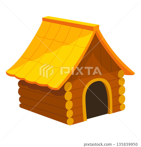 Dog house icon. Cartoon pet accessory. Petshop supermarket item. Empty pet home with roof. House for domestic animal. Isolated flat vector illustration Dog house icon. Cartoon pet accessory. Petshop supermarket item. Empty pet home with roof. House for domestic animal. Isolated flat vector illustration 135839950