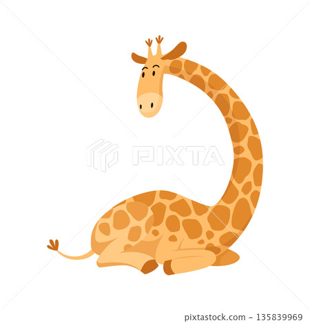 Funny giraffe. Giraffe in a cartoon style, is isolated on white background. Trendy design little kids giraffe Funny giraffe. Giraffe in a cartoon style, is isolated on white background. Trendy design little kids giraffe 135839969