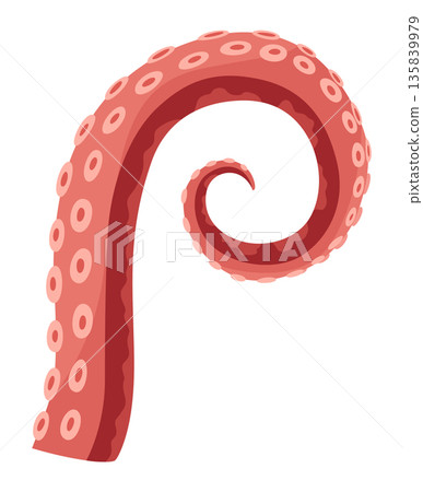 Octopus tentacles or sea squid icon. Spooky marine monster arm on white background. Vector cartoon underwater animal 135839979