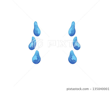 Cartoon tear drops icon. Sorrow cry streams, tear blob. Crying fluid, falling blue water drops. Isolated vector for sorrowful character weeping expression. Wet grief droplets 135840001