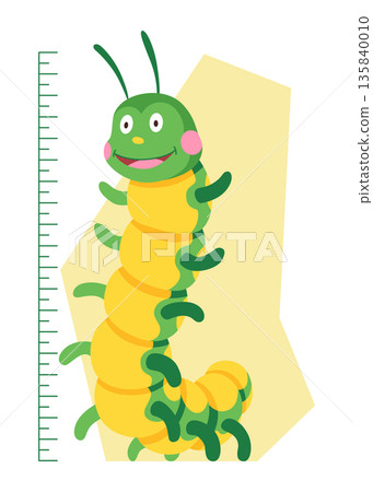 Height measure with growth ruler chart with cute cartoon caterpillar animal. Funny kids meter, wall scale to measure growth. Children room wall sticker as interior decor Height measure with growth ruler chart with cute cartoon caterpillar animal. Funny kids meter, wall scale to measure growth. Children room wall sticker as interior decor 135840010