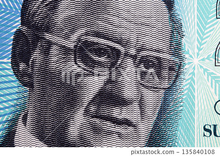 Vaino Linna a closeup portrait from Finnish money Vaino Linna a closeup portrait from Finnish money 135840108