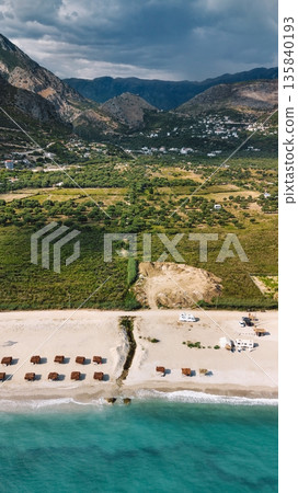 Aerial View of Scenic Borsh Beach in Albania 135840193