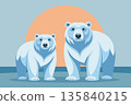 Cute polar bears. Mother and cub in nature. Postcard, poster, illustration. 135840215
