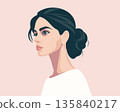 Beautiful female face. Elegant female profile with dark hair and a bun hairstyle. 135840217
