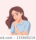Sad young woman suffering and reflecting. Illustration. 135840218