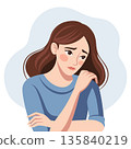 Sad young woman suffering and reflecting. Illustration. 135840219