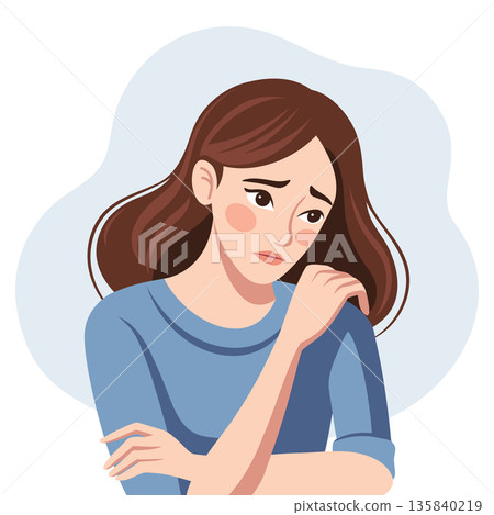 Sad young woman suffering and reflecting. Illustration. 135840219