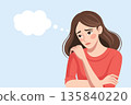 Sad young woman suffering and reflecting. Illustration. 135840220