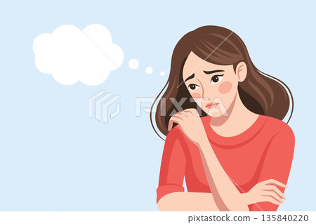 Sad young woman suffering and reflecting. Illustration. Sad young woman suffering and reflecting. Illustration. 135840220