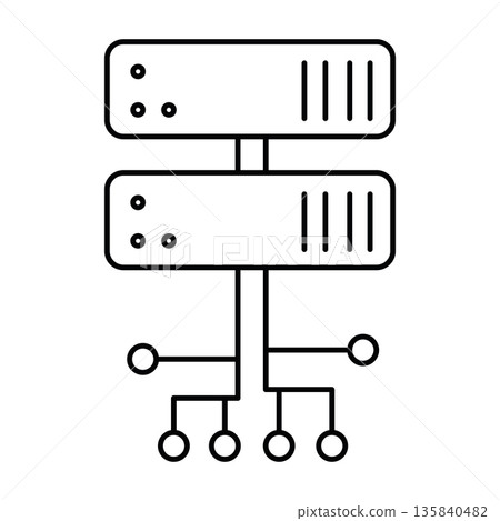 Server Network and Circuit Board Line Icon. Data Infrastructure and Cloud Computing Concept. Editable stroke. 135840482