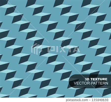 Vector seamless geometric 3d pattern. Blue digital futuristic repeatable background. Decorative steps tile optical texture Vector seamless geometric 3d pattern. Blue digital futuristic repeatable background. Decorative steps tile optical texture 135840630