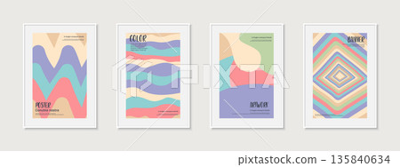 Collection of drawing art covers, templates, backgrounds, placards, brochures, banners, flyers in modern realistic frame. Creative striped posters with color shapes and stylish print Collection of drawing art covers, templates, backgrounds, placards, brochures, banners, flyers in modern realistic frame. Creative striped posters with color shapes and stylish print 135840634