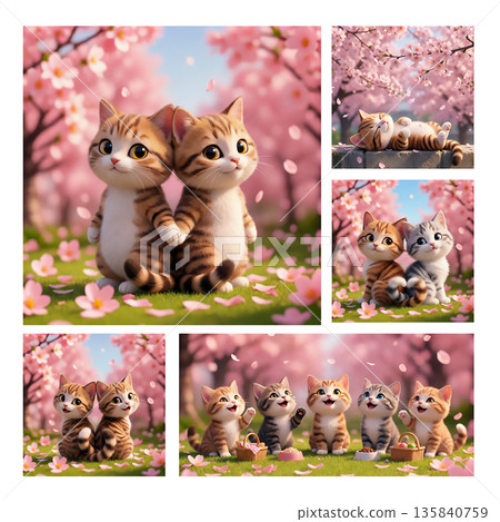 Cat and cherry blossom viewing - G 135840759