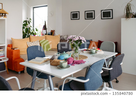 Activity room in community center for seniors. 135840780