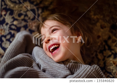 Portrait of beautiful laughing girl. 135840820