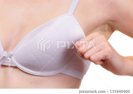 Female wearing too big bra Female wearing too big bra 135840900