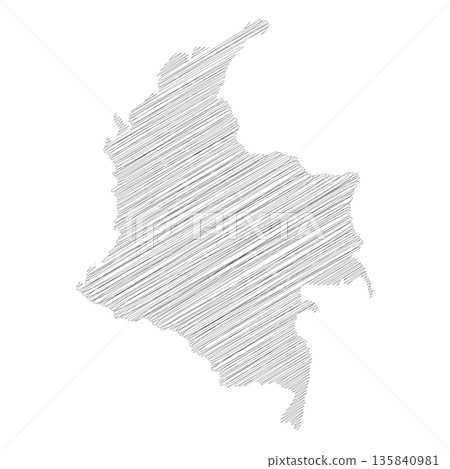 Colombia - pencil scribble sketch silhouette map of country area with dropped shadow. Simple flat vector illustration. Colombia - pencil scribble sketch silhouette map of country area with dropped shadow. Simple flat vector illustration. 135840981