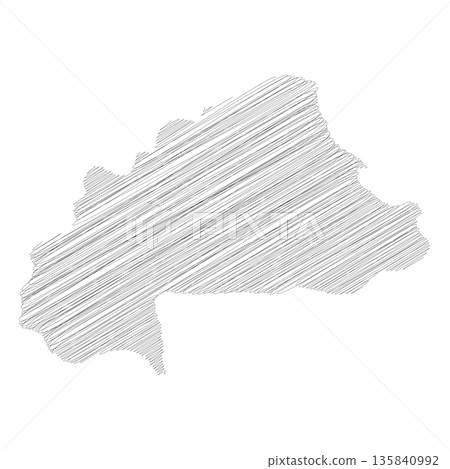 Burkina Faso - pencil scribble sketch silhouette map of country area with dropped shadow. Simple flat vector illustration. Burkina Faso - pencil scribble sketch silhouette map of country area with dropped shadow. Simple flat vector illustration. 135840992